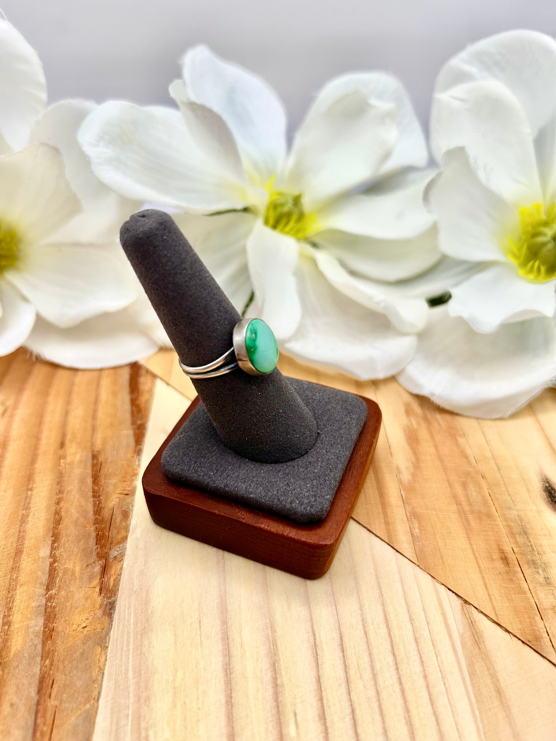 Navajo Made Sonoran Gold Turquoise  & Sterling Silver Ring Size 7.5