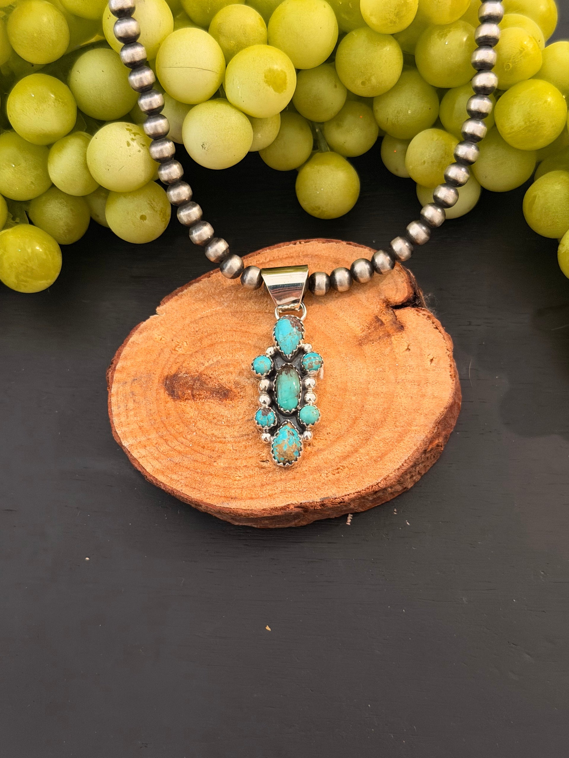 Julia Etsitty Kingman Turquoise & Sterling Silver Cluster Pendant