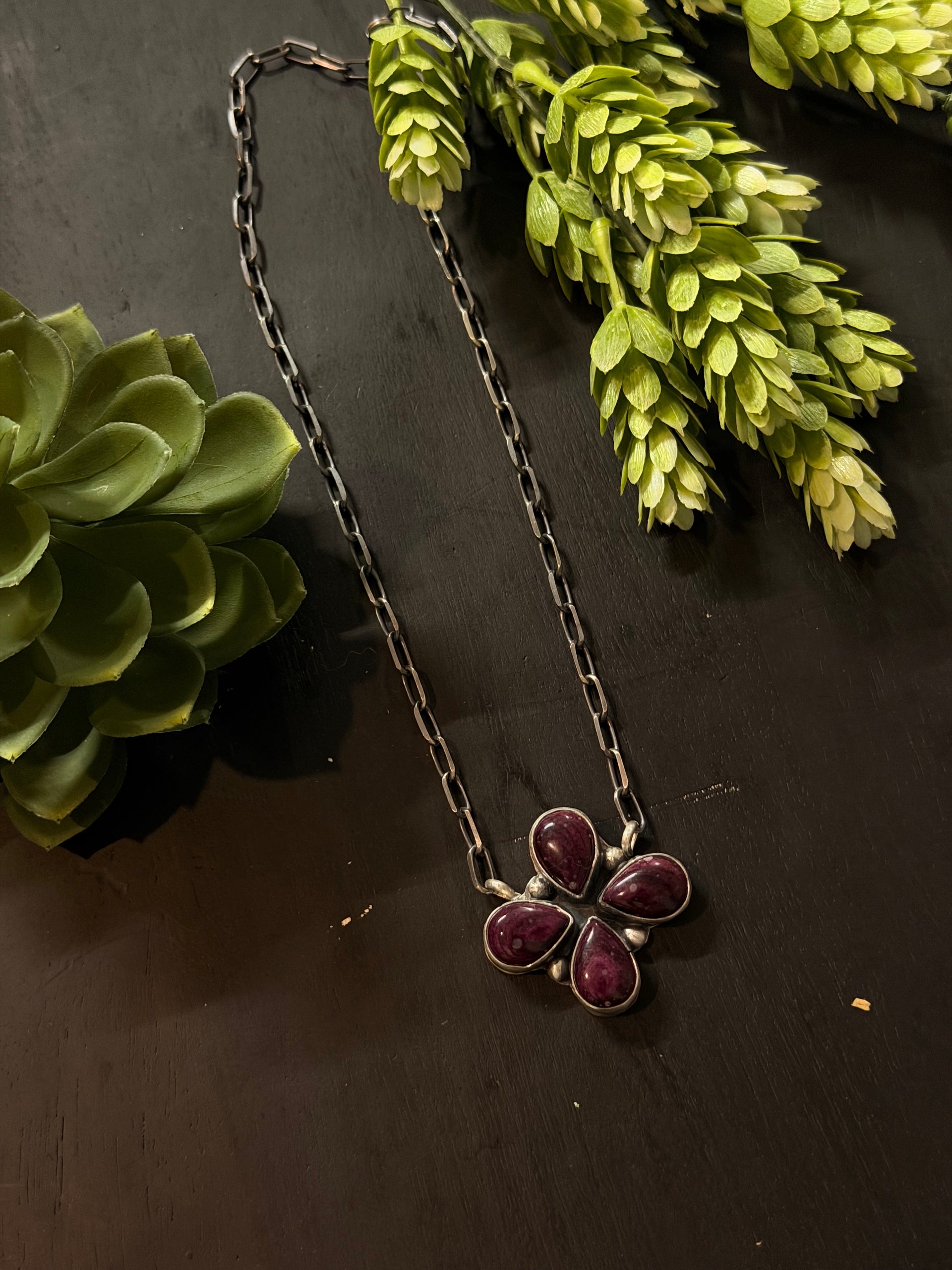 Myra Bennaly Purple Spiny Oyster & Sterling Silver Cluster Necklace