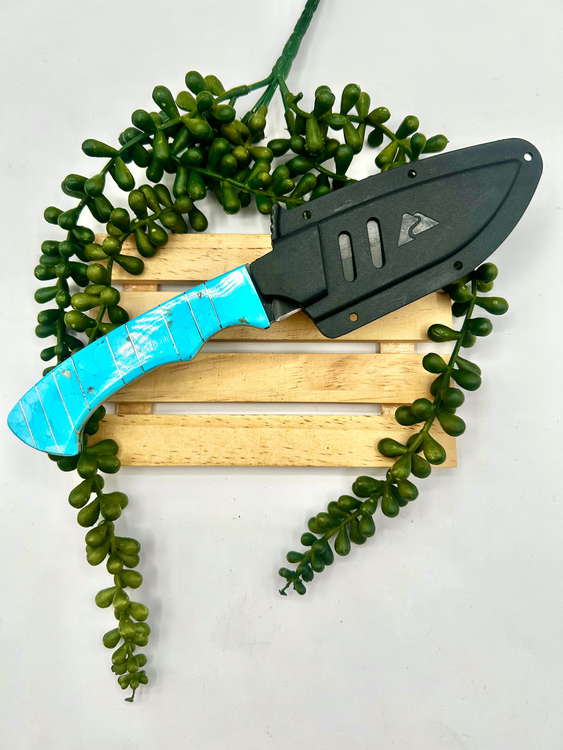 Navajo Made Kingman Turquoise Inlay Stainless Steel Knife