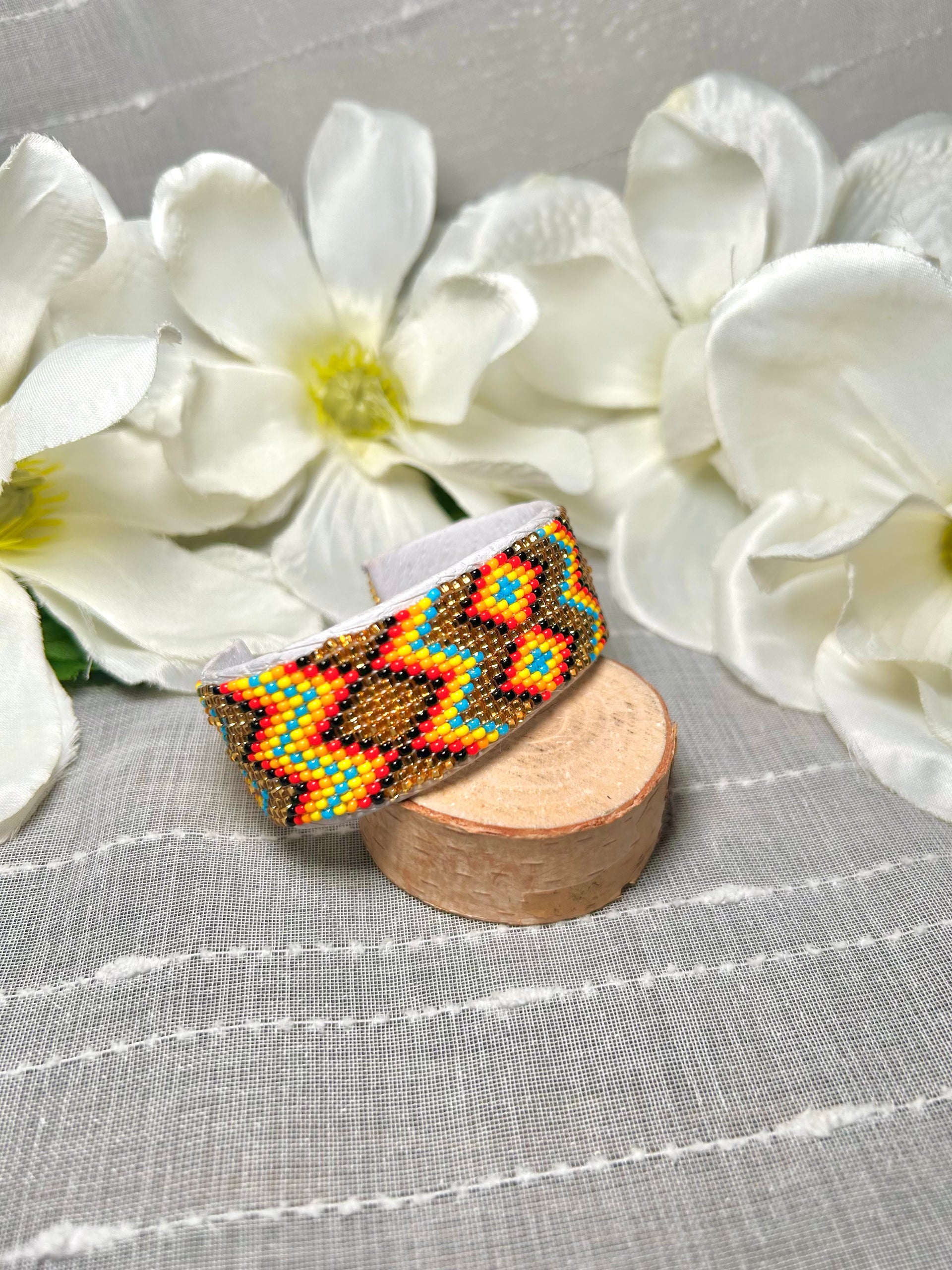 Navajo Made Beaded/Leather  Cuff Bracelet