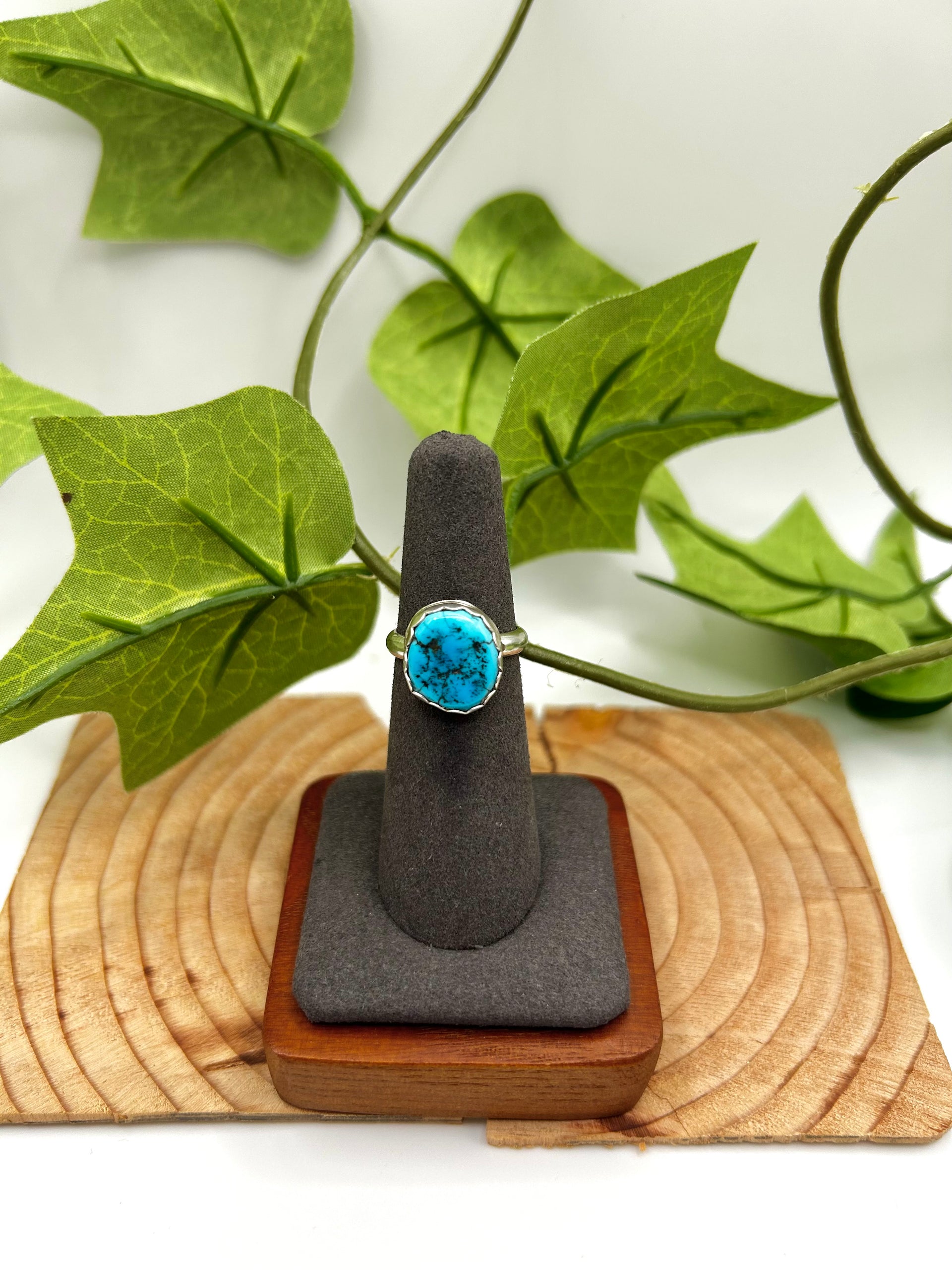 Navajo Made Kingman Nugget Turquoise & Sterling Silver Ring Size 5.75