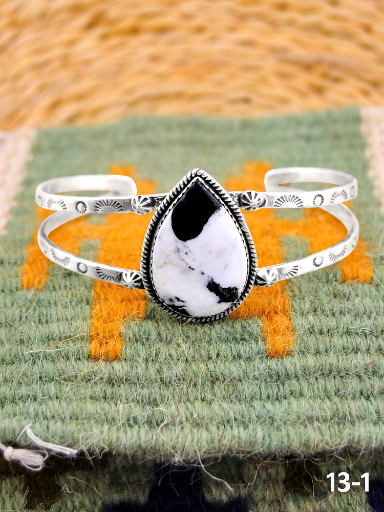 Southwest Handmade White Buffalo & Sterling Silver Cuff Bracelet