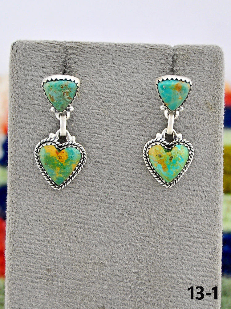 Southwest Made Cripple Creek Turquoise & Sterling Silver Post Dangle Earrings