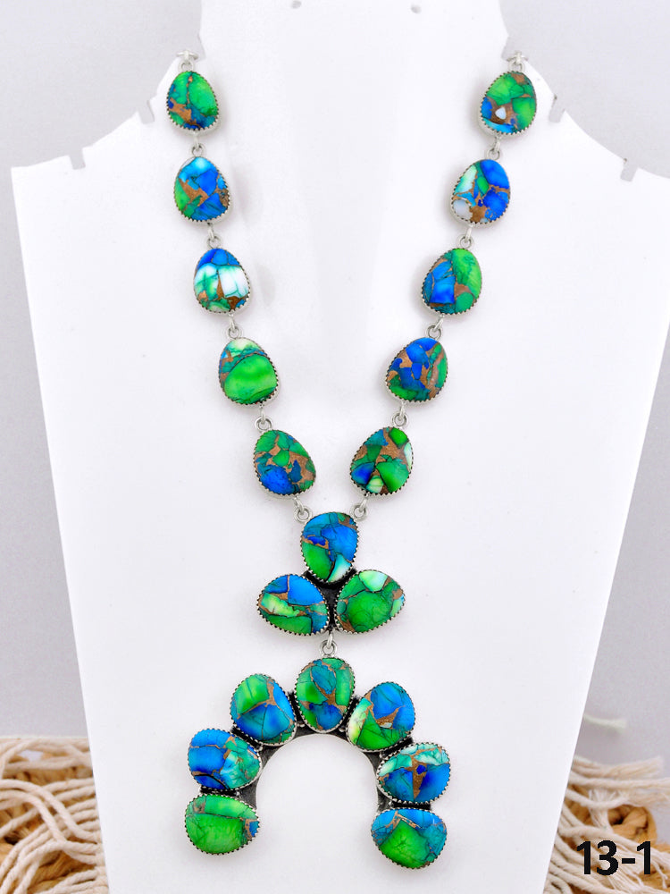 Southwest Made Peacock Dahlia & Sterling Silver Naja Necklace