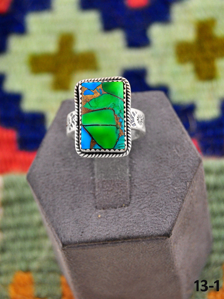 Southwest Handmade Peacock Dahlia & Sterling Silver Adjustable Ring