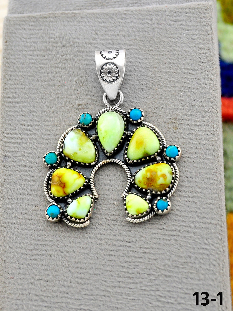 Southwest Handmade Palomino Turquoise with Mohave Turquoise & Sterling Silver Pendants