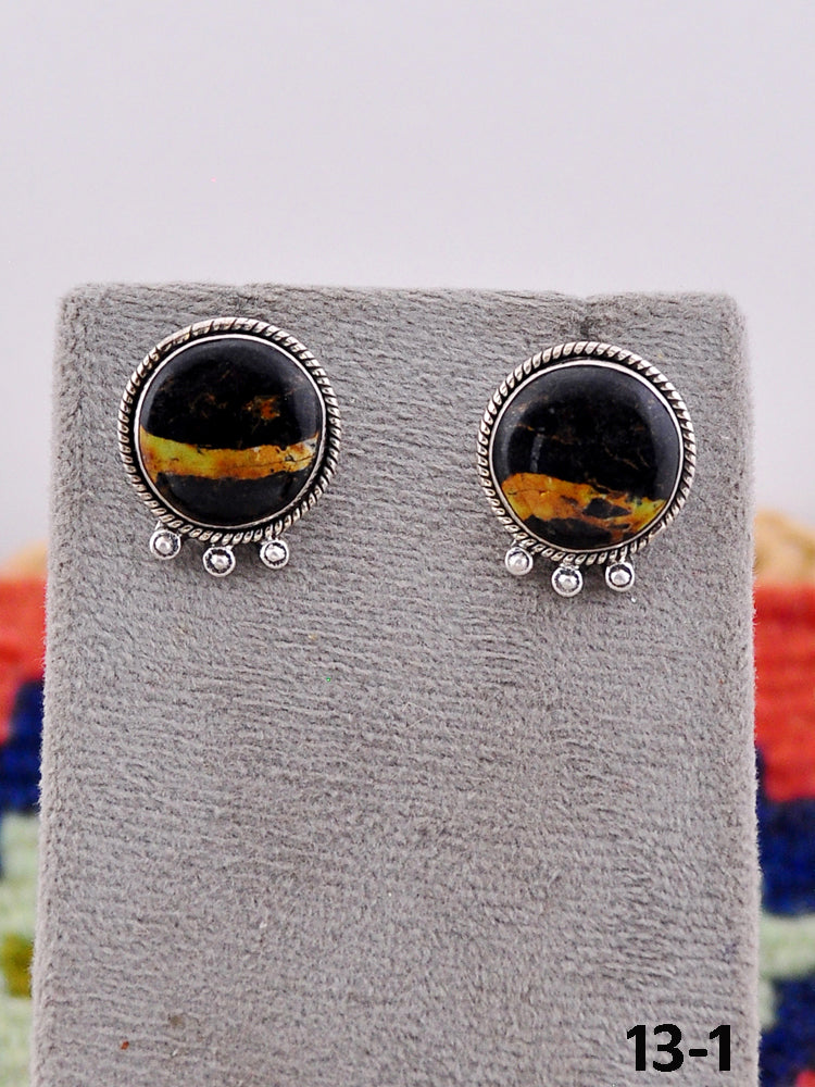 Southwest Handmade Black Jack Turquoise & Sterling Silver Post Earrings