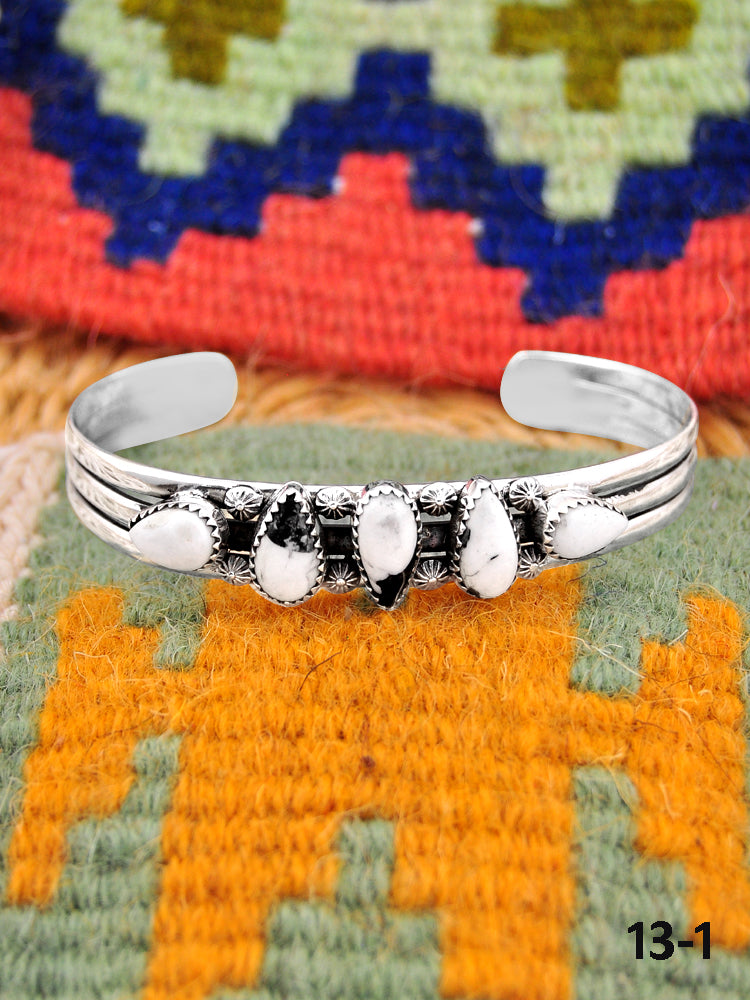 Southwest Handmade White Buffalo Turquoise & Sterling Silver Cuff Bracelet