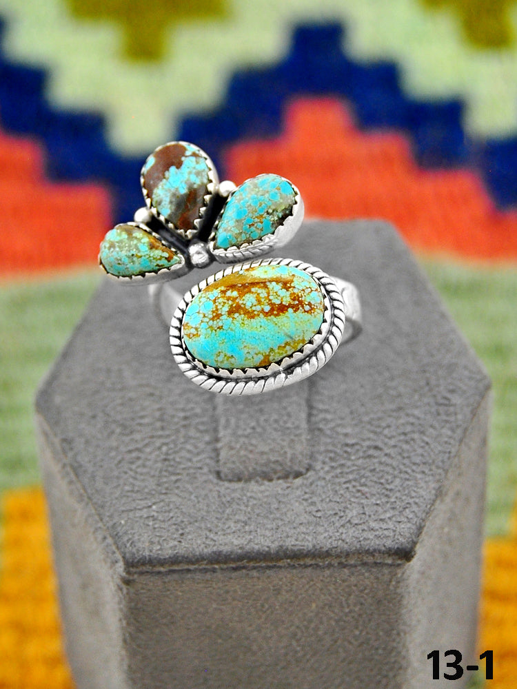 Southwest Handmade #8 Turquoise & Sterling Silver Adjustable Ring