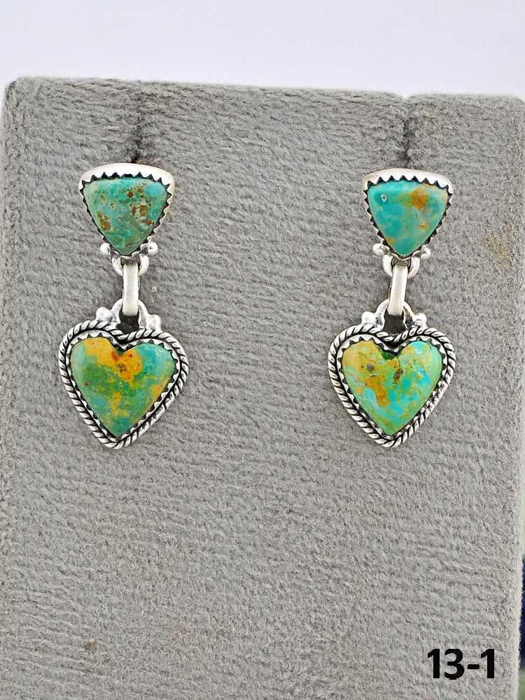 Southwest Made Cripple Creek Turquoise & Sterling Silver Post Dangle Earrings