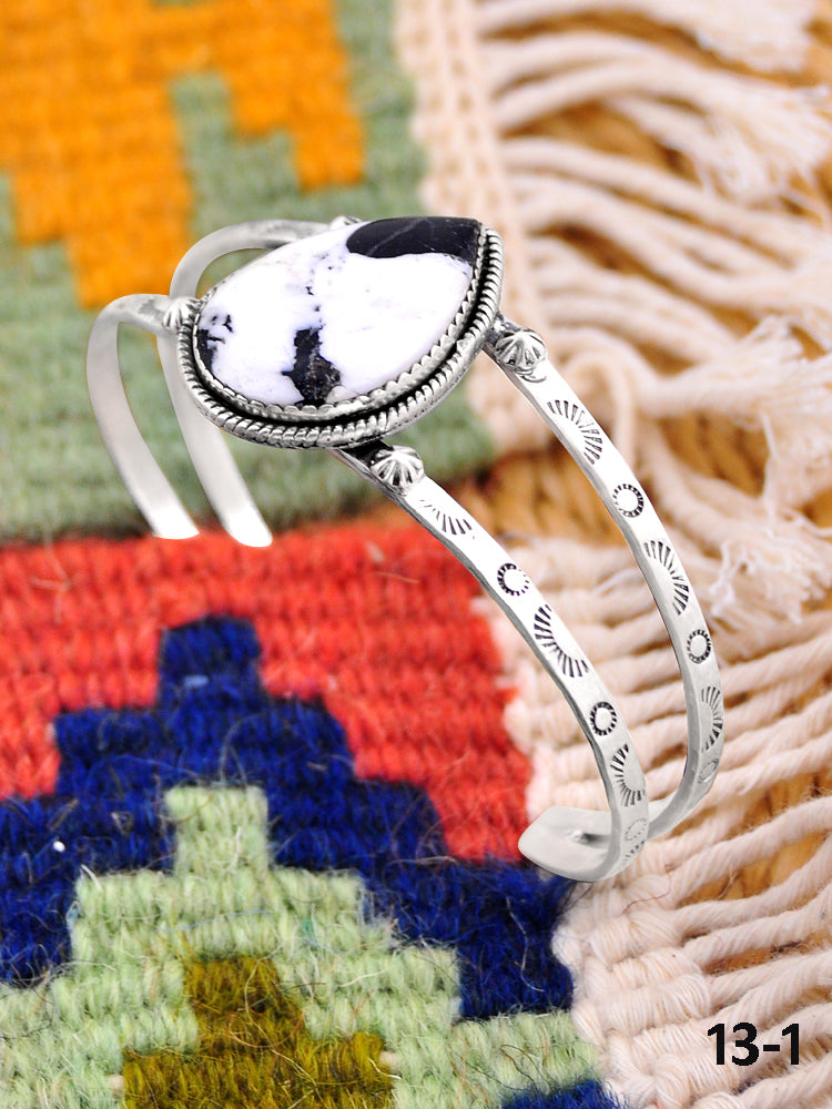 Southwest Handmade White Buffalo & Sterling Silver Cuff Bracelet
