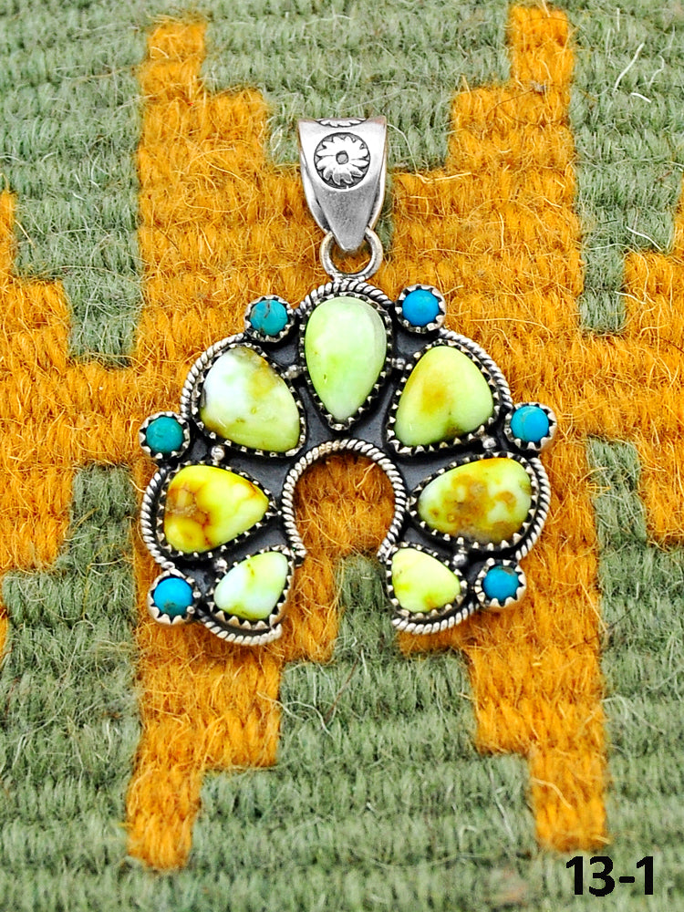 Southwest Handmade Palomino Turquoise with Mohave Turquoise & Sterling Silver Pendants
