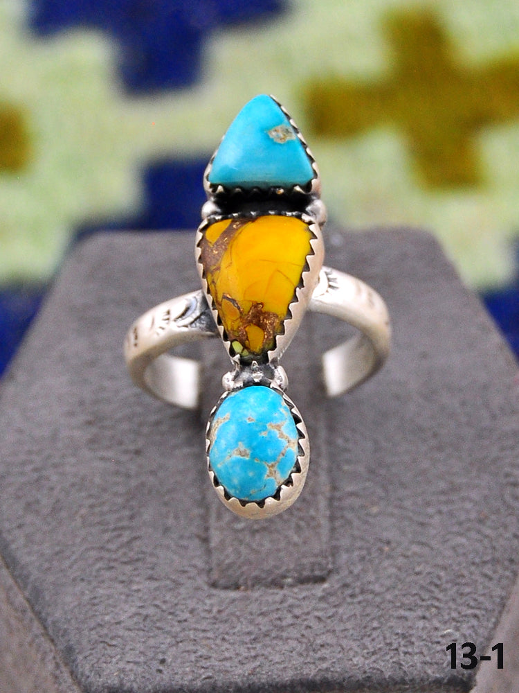 Southwest Made Multi Stone & Sterling Silver Adjustable Ring