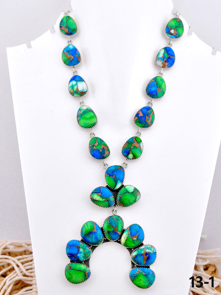 Southwest Made Peacock Dahlia & Sterling Silver Naja Necklace