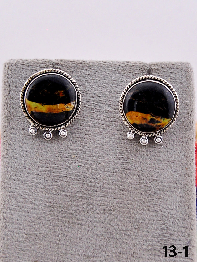 Southwest Handmade Black Jack Turquoise & Sterling Silver Post Earrings