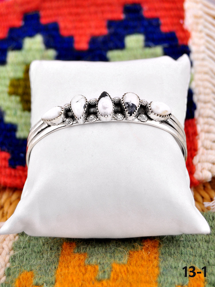 Southwest Handmade White Buffalo Turquoise & Sterling Silver Cuff Bracelet