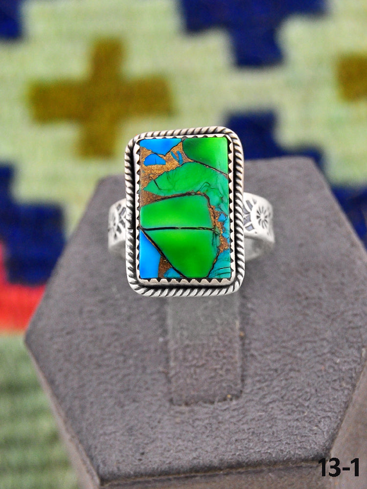 Southwest Handmade Peacock Dahlia & Sterling Silver Adjustable Ring