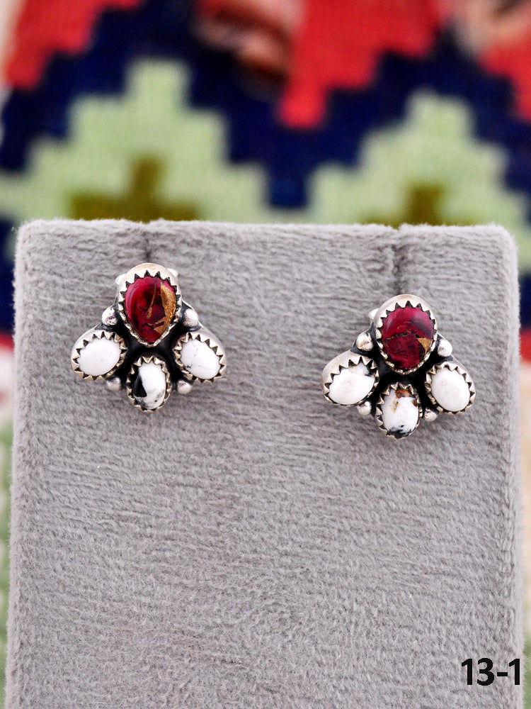 Southwest Made Multi Stone & Sterling Silver Post Earrings