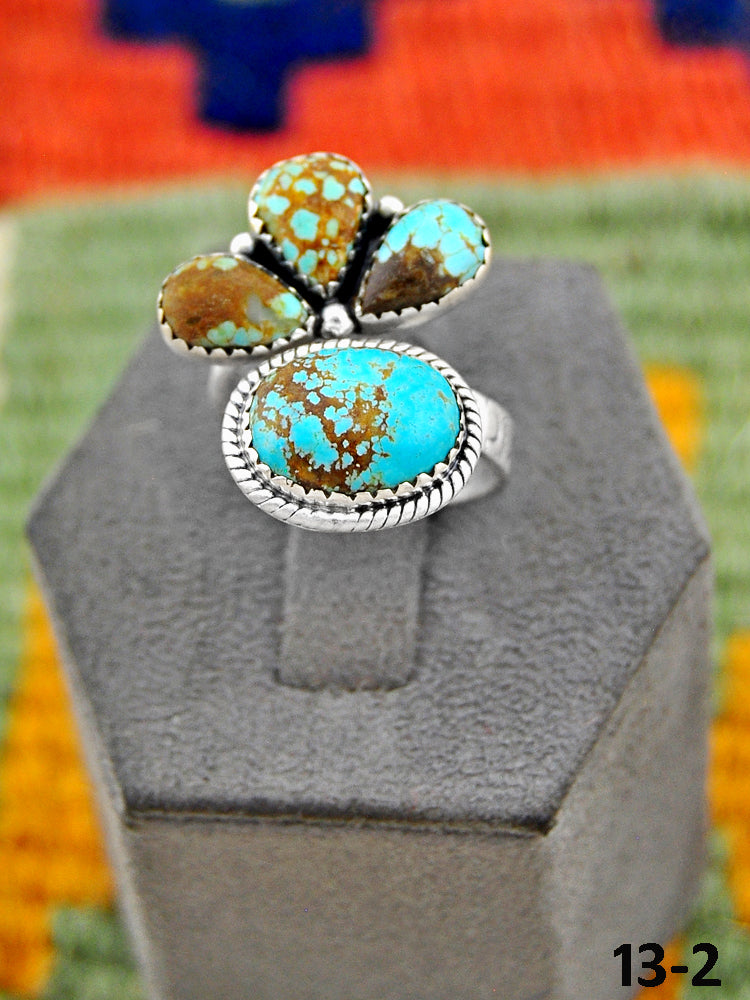 Southwest Handmade #8 Turquoise & Sterling Silver Adjustable Ring