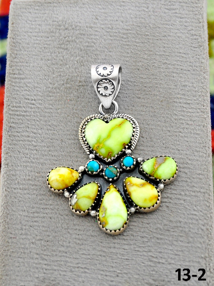 Southwest Handmade Palomino Turquoise with Mohave Turquoise & Sterling Silver Pendants