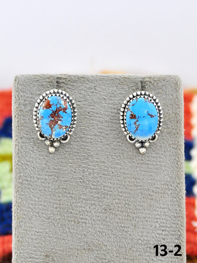 Southwest Made Golden Hills Turquoise & Sterling Silver Post Earrings