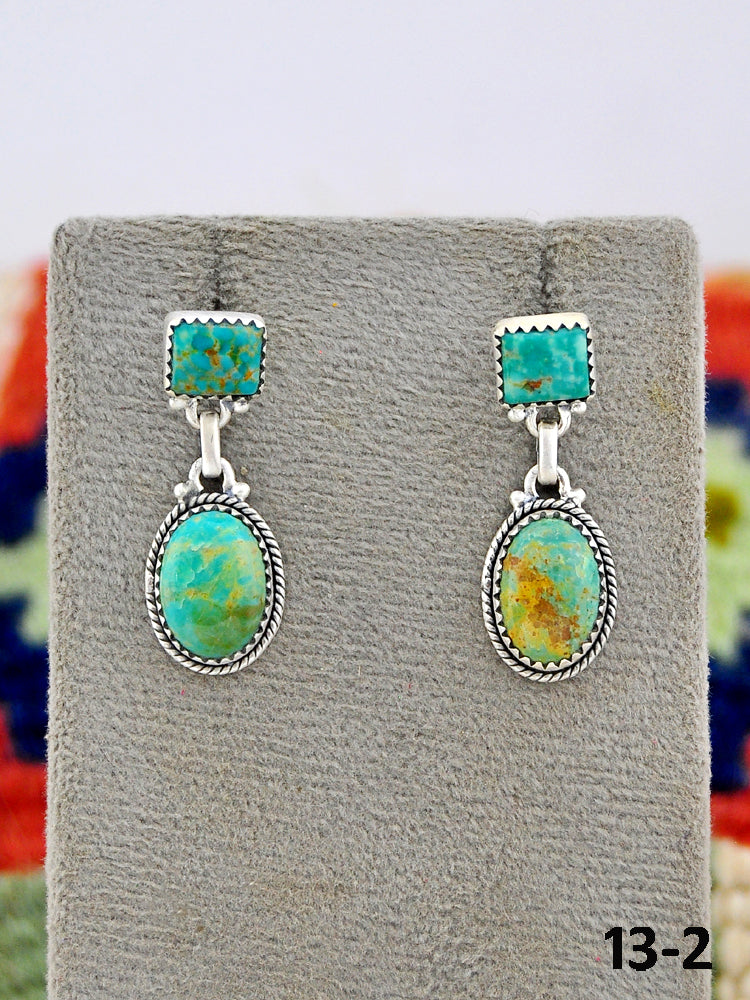 Southwest Made Cripple Creek Turquoise & Sterling Silver Post Dangle Earrings