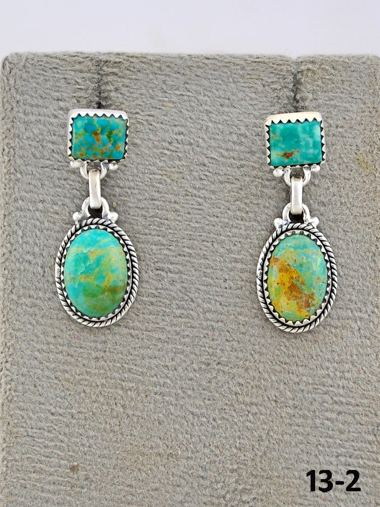 Southwest Made Cripple Creek Turquoise & Sterling Silver Post Dangle Earrings