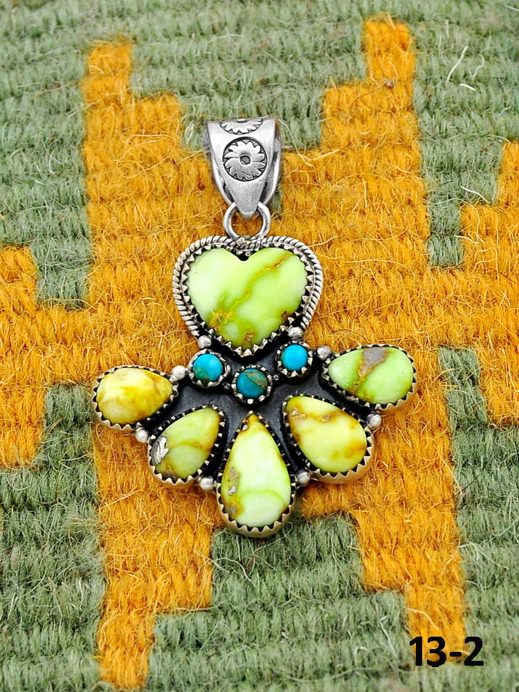 Southwest Handmade Palomino Turquoise with Mohave Turquoise & Sterling Silver Pendants