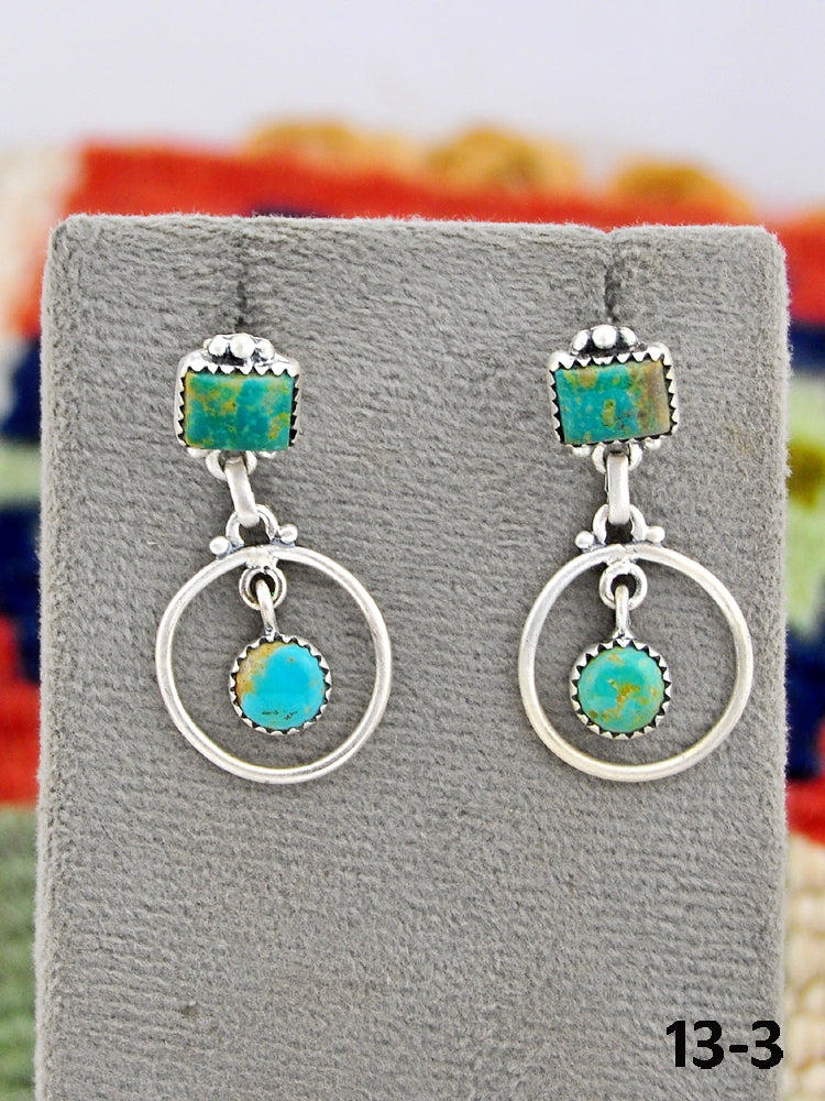 Southwest Made Cripple Creek Turquoise & Sterling Silver Post Dangle Earrings