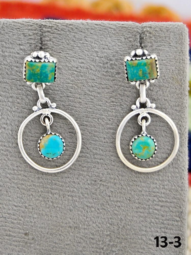 Southwest Made Cripple Creek Turquoise & Sterling Silver Post Dangle Earrings