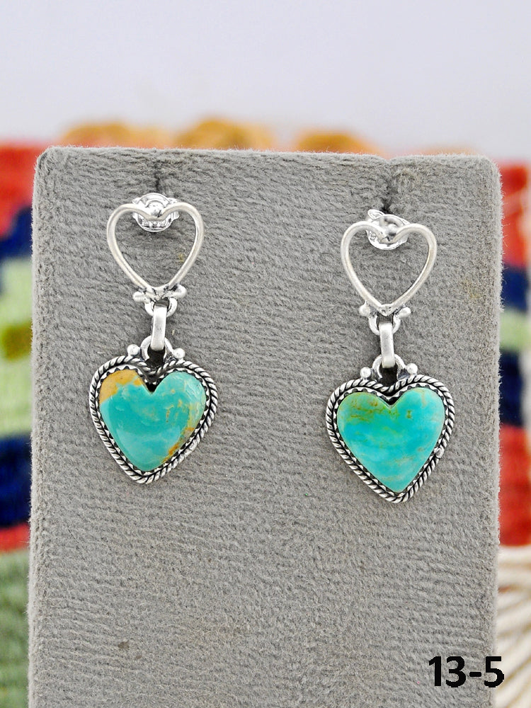 Southwest Made Cripple Creek Turquoise & Sterling Silver Post Dangle Earrings
