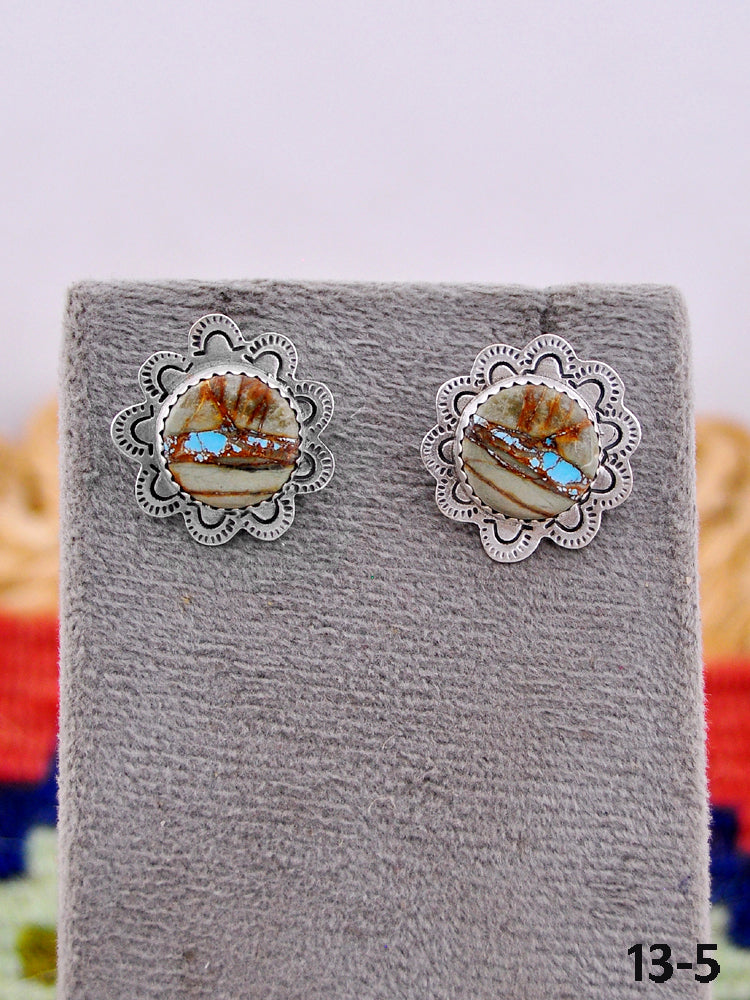 Southwest Handmade Ribbon Royston Turquoise & Sterling Silver Post Earrings