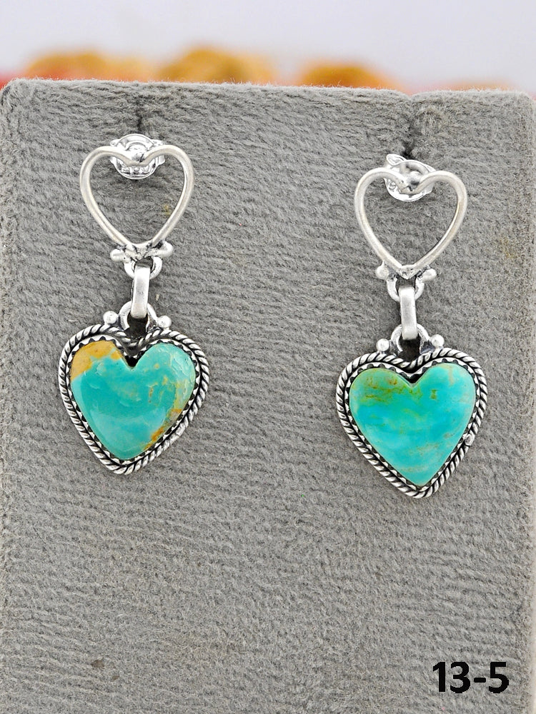 Southwest Made Cripple Creek Turquoise & Sterling Silver Post Dangle Earrings