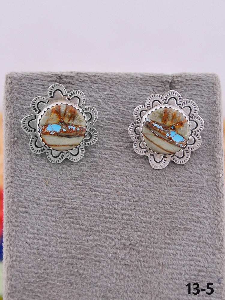 Southwest Handmade Ribbon Royston Turquoise & Sterling Silver Post Earrings