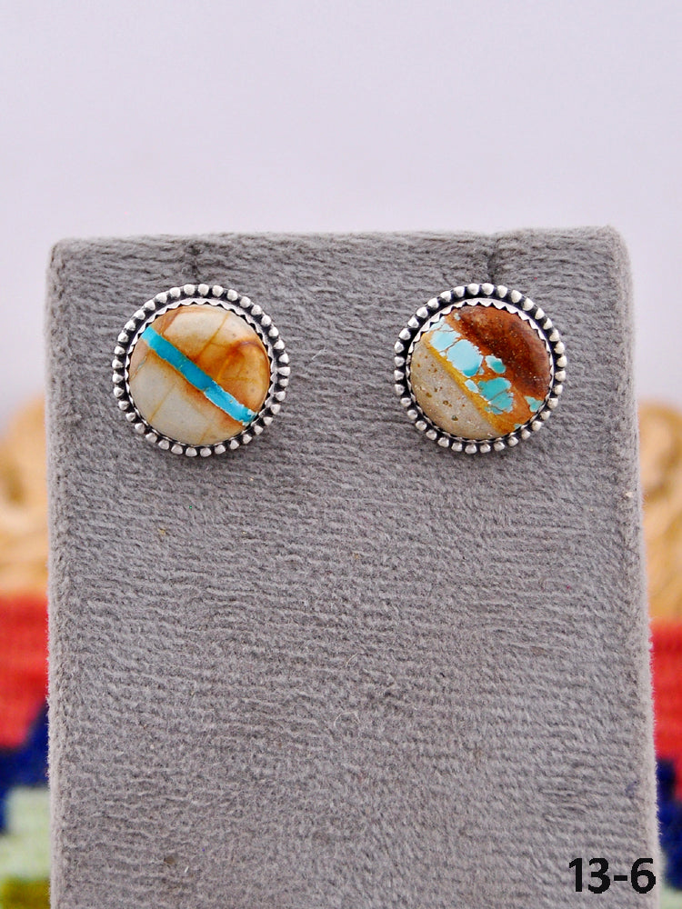 Southwest Handmade Ribbon Royston Turquoise & Sterling Silver Post Stud Earrings