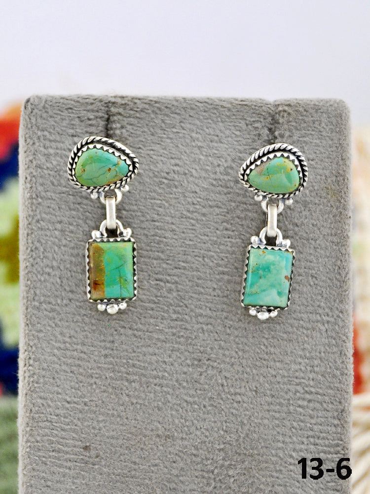 Southwest Made Cripple Creek Turquoise & Sterling Silver Post Dangle Earrings