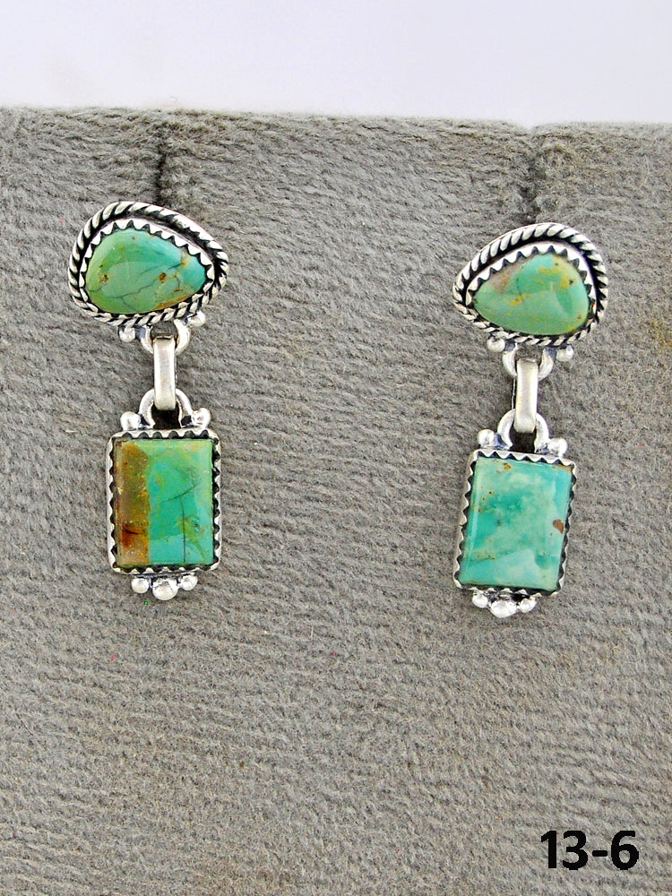 Southwest Made Cripple Creek Turquoise & Sterling Silver Post Dangle Earrings