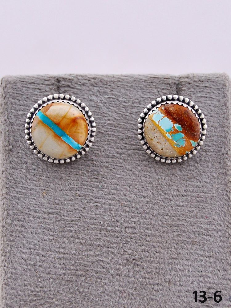 Southwest Handmade Ribbon Royston Turquoise & Sterling Silver Post Stud Earrings