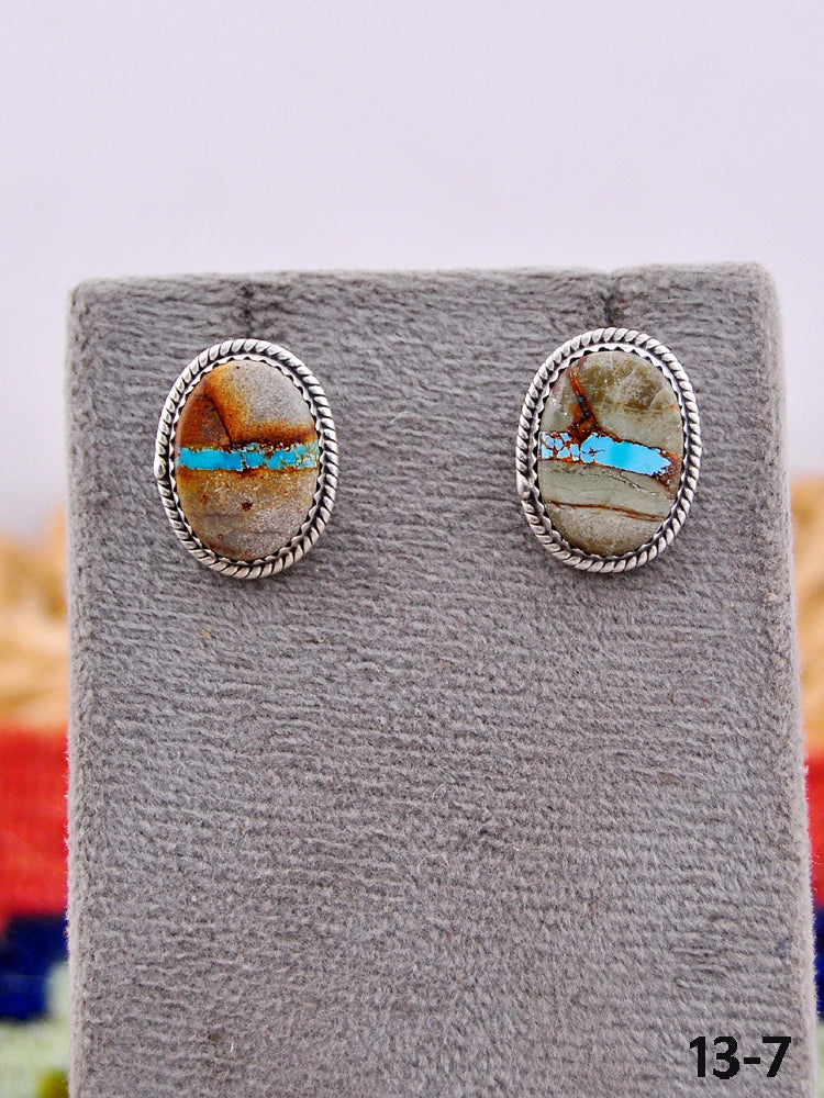 Southwest Handmade Ribbon Royston Turquoise & Sterling Silver Post Earrings