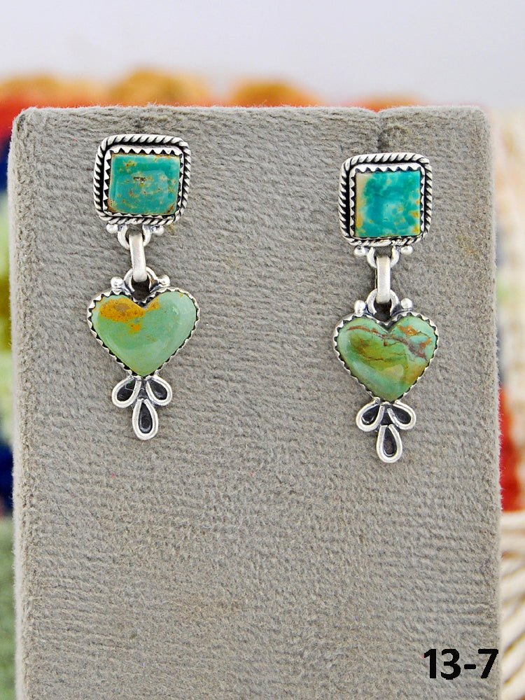 Southwest Made Cripple Creek Turquoise & Sterling Silver Post Dangle Earrings