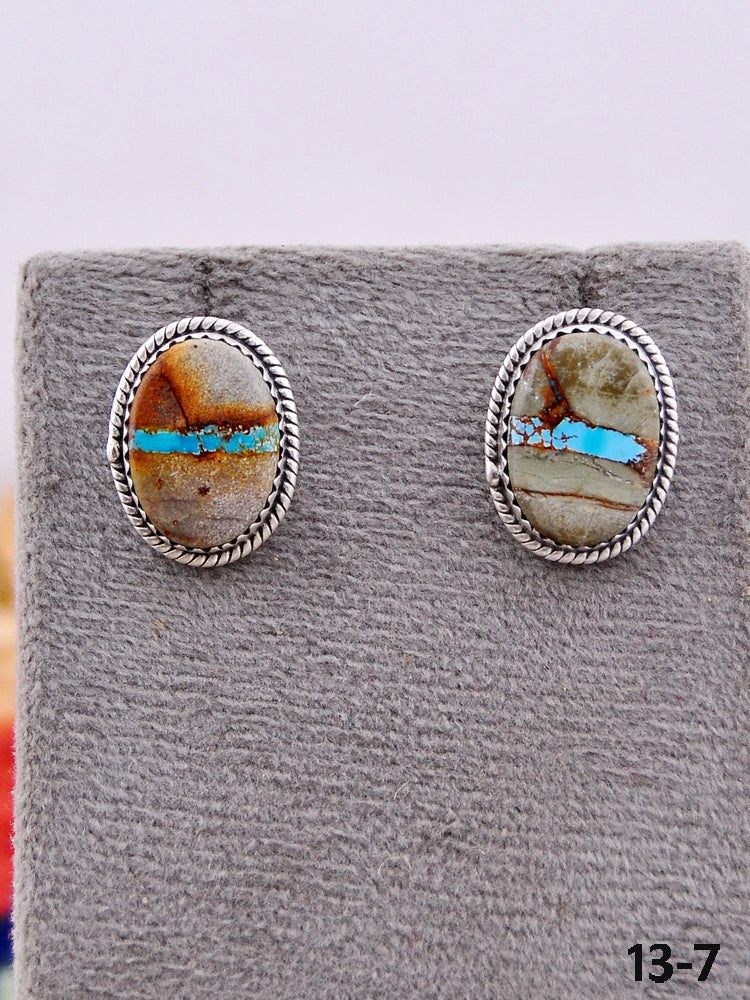 Southwest Handmade Ribbon Royston Turquoise & Sterling Silver Post Earrings