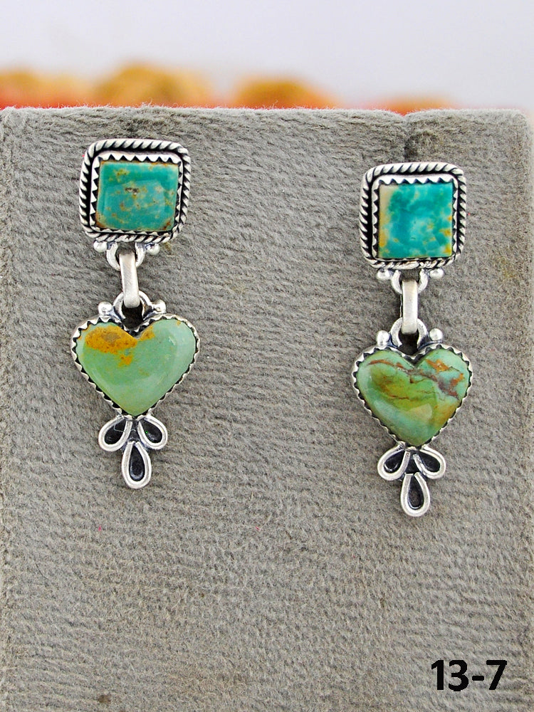 Southwest Made Cripple Creek Turquoise & Sterling Silver Post Dangle Earrings