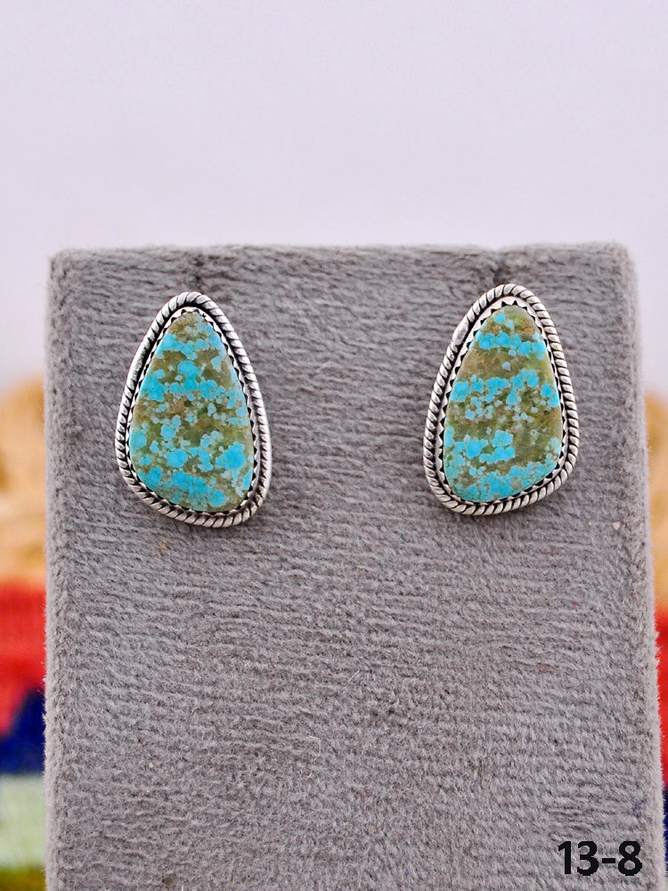 Southwest Handmade #8 Turquoise & Sterling Silver Post Stud Earrings