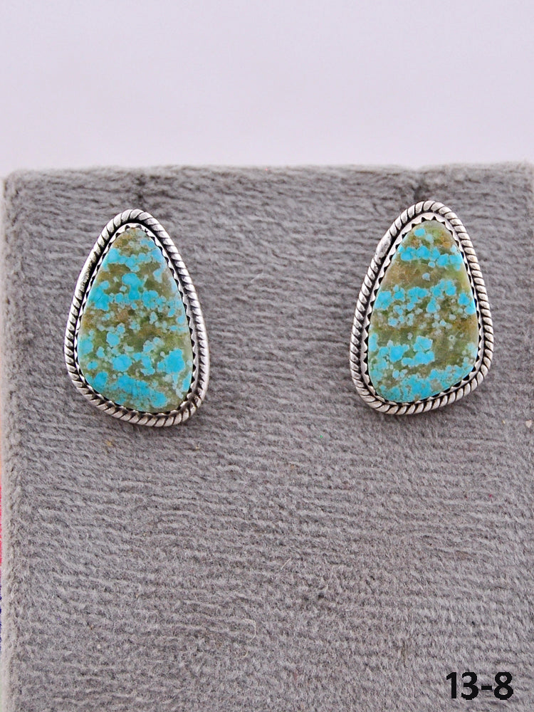 Southwest Handmade #8 Turquoise & Sterling Silver Post Stud Earrings