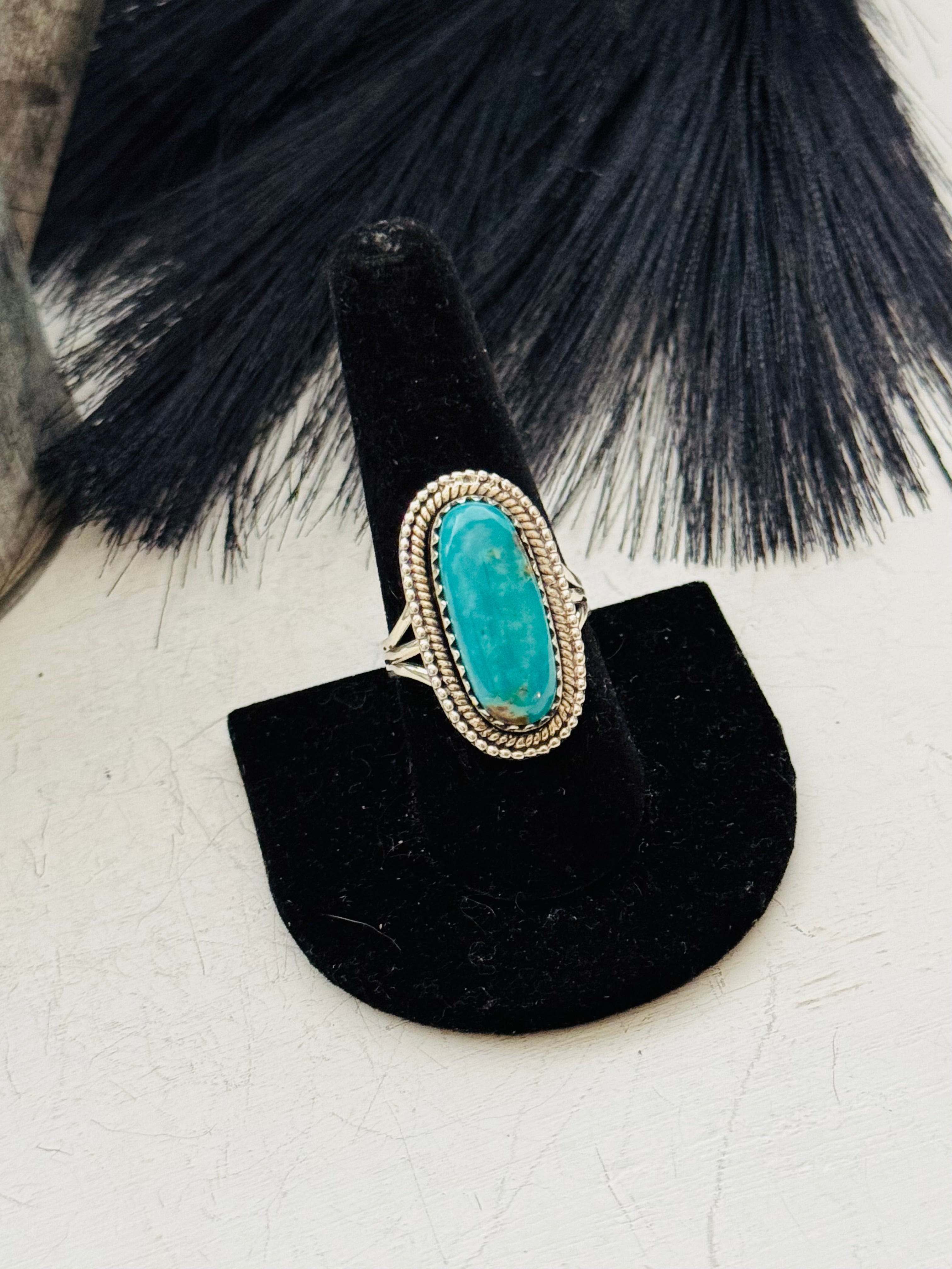 Southwest Handmade Kingman Turquoise & Sterling Silver Size Ring 9.5