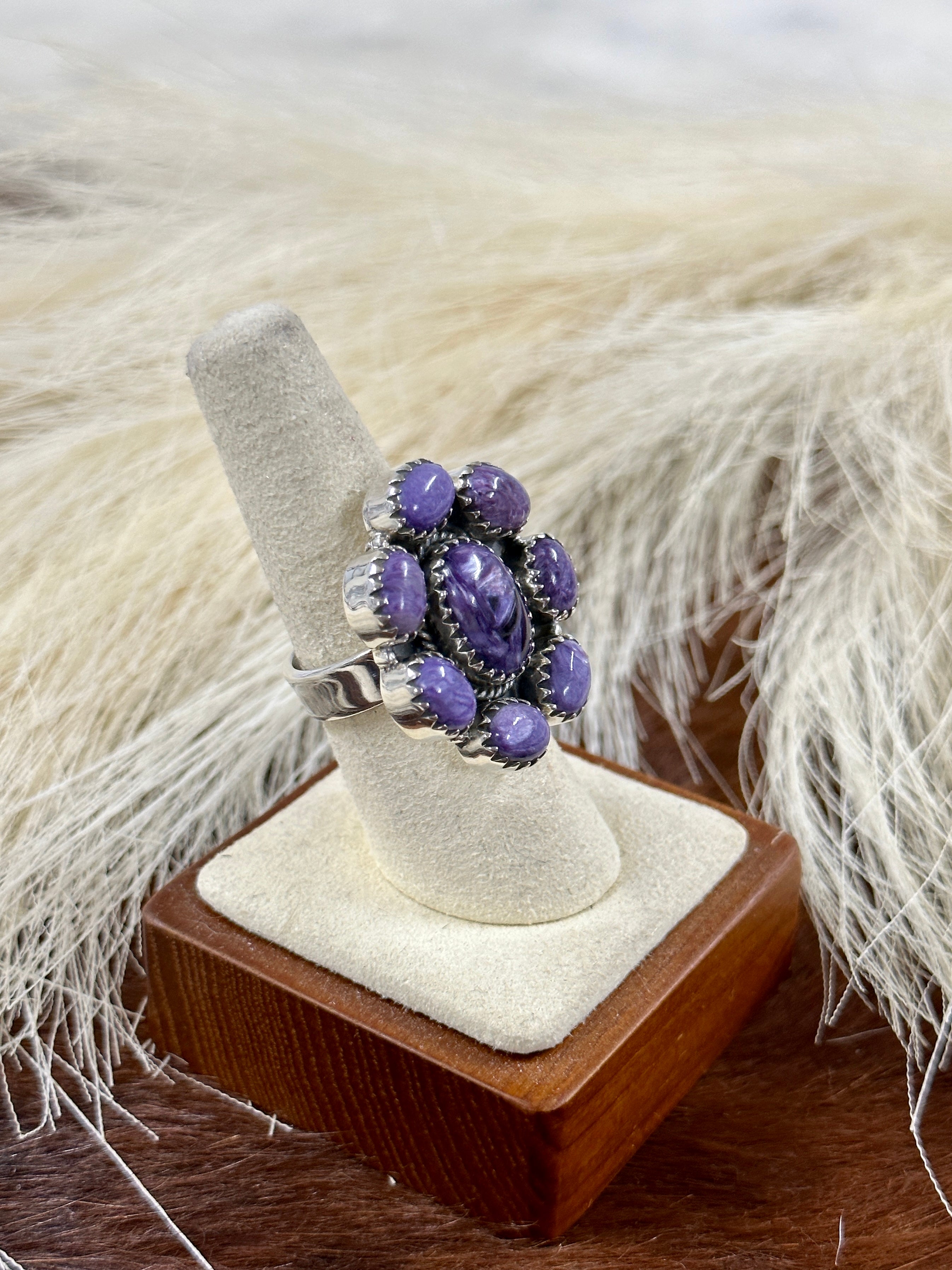 Southwest Handmade Charoite & Sterling Silver Adjustable Cluster Ring