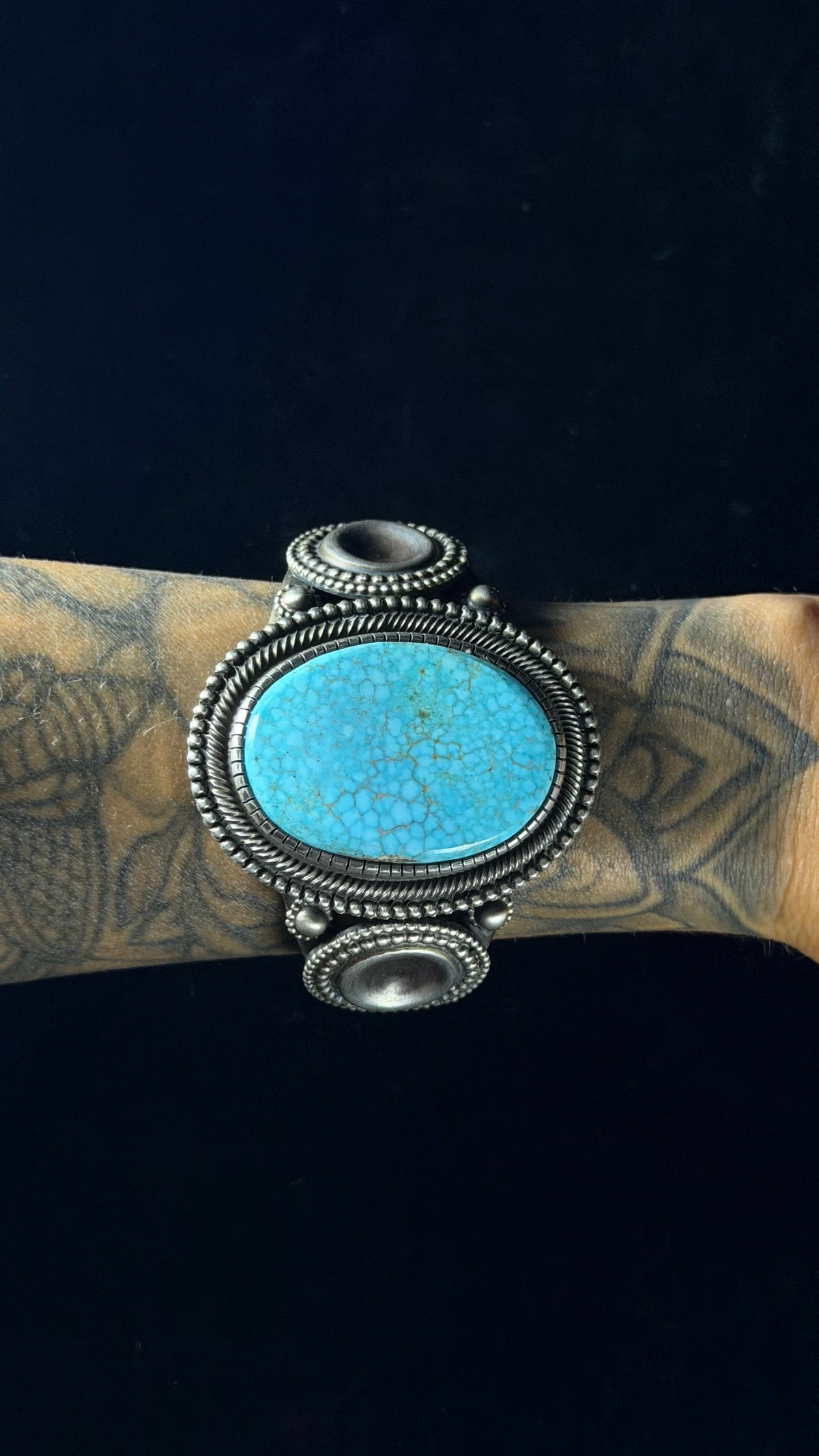 Calvin Martinez High Grade Kingman Turquoise & Sterling Silver Cuff Bracelet