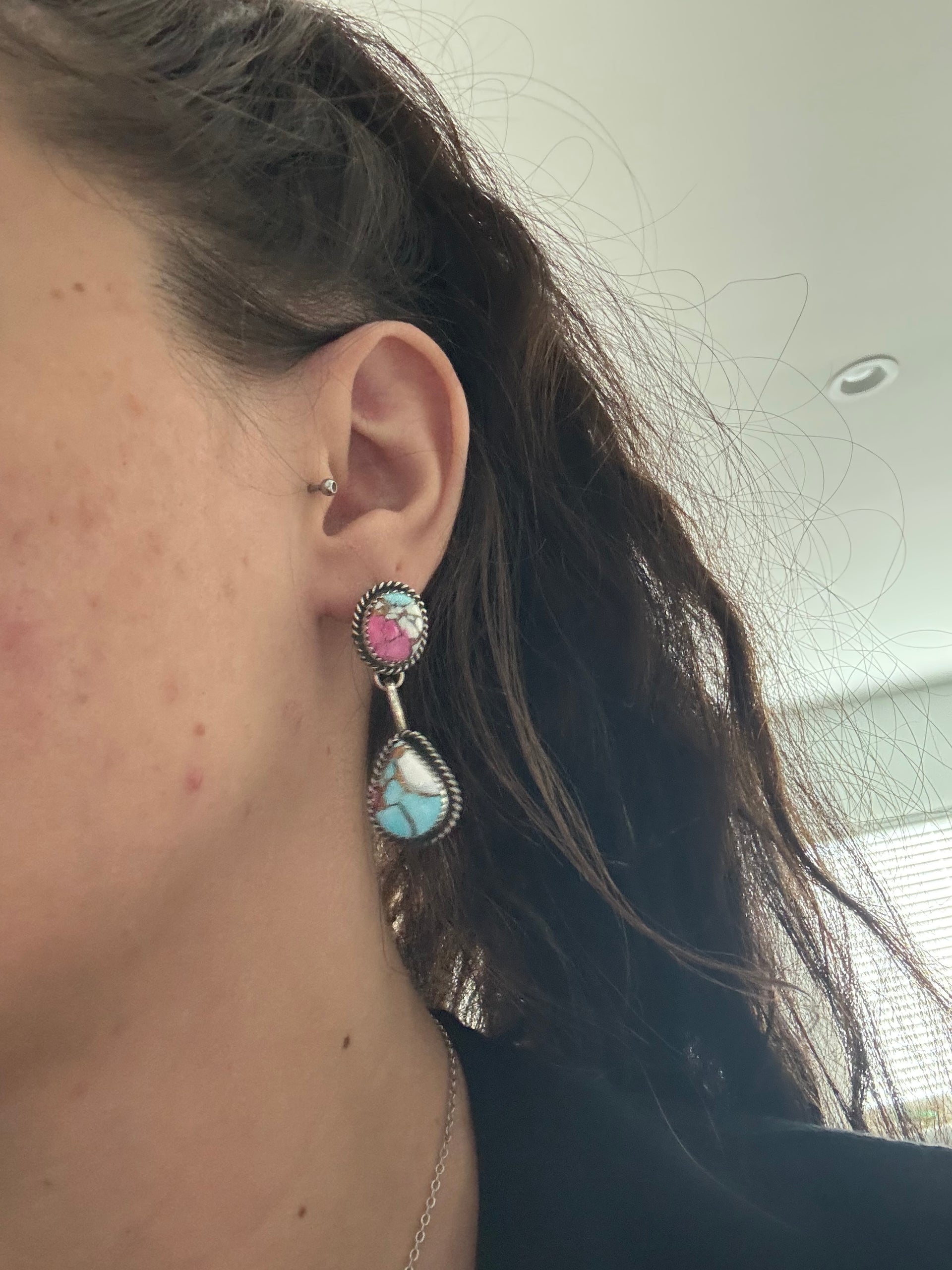 Freda Martinez Cotton Candy Composite & Sterling Silver Post Dangle Earrings