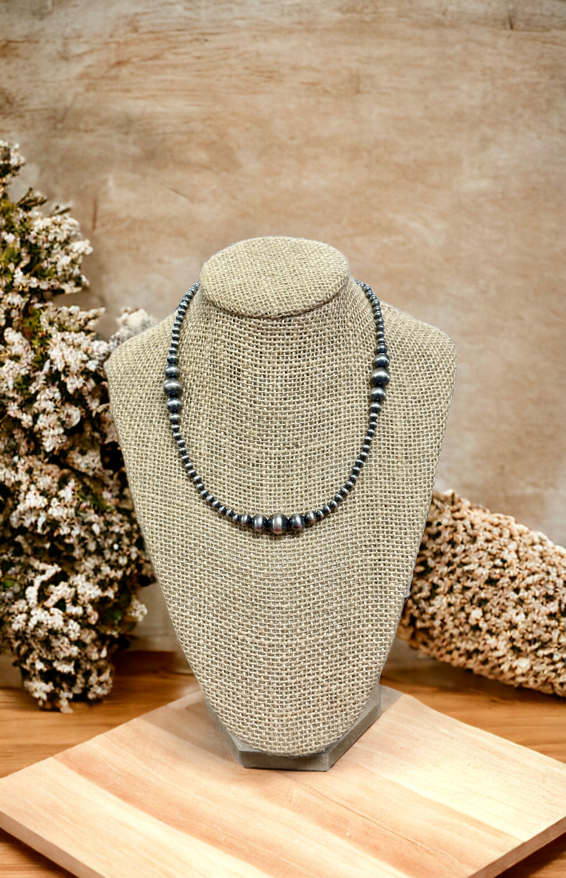 Southwest Handmade Sterling Silver Graduated Pearl Necklace